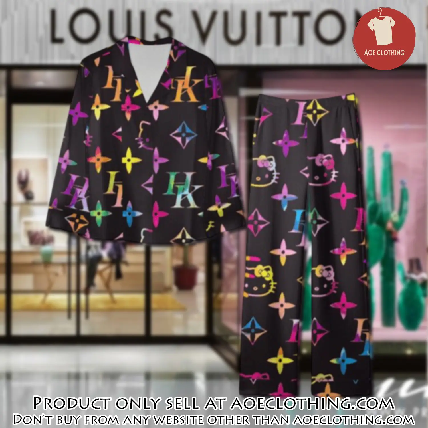 Trending luxury lv satin pajama set pjs1098 aoe2552776